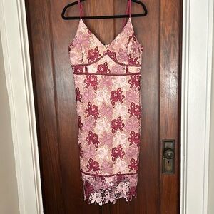 Pink lace Lulus midi dress